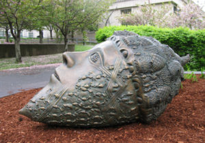 Leslie Fry. Colossal AcornHead. Bronze. Tufts University, Boston 40” x 60” x 30”