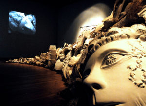 Leslie Fry. Detail of plaster and video sculpture installation.