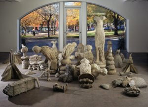 Leslie Fry. Concrete and rubber sculpture installation.