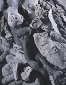 Leslie Fry. Detail of Excavating Shadows. Sculpture installation, ink on plaster with video.