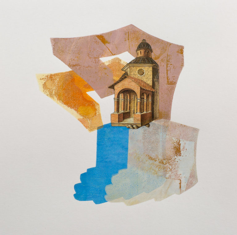 Leslie Fry. Ditto. 2018. Collage on monotype. 8” x 8”