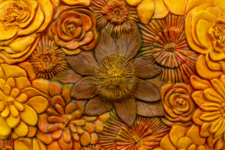 Leslie Fry. Wall Flower (detail). Oil on resin. 18 x 18 x 3 inches