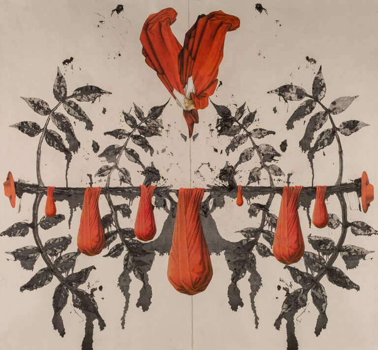 Leslie Fry. Picnic. Collage, ink, and gouache. 19.25 x 23.75 inches